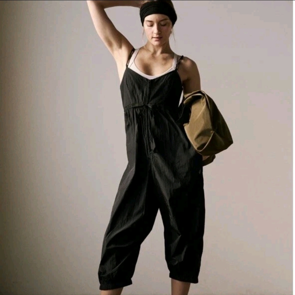 NWOT FP Movement Black Down To Earth Jumpsuit Small Crop Parachute Free People